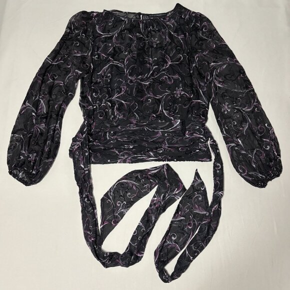 White House Black Market Sz 8 Silk Velvet Burnout Sheer Black Purple Whimsigoth - Picture 5 of 16